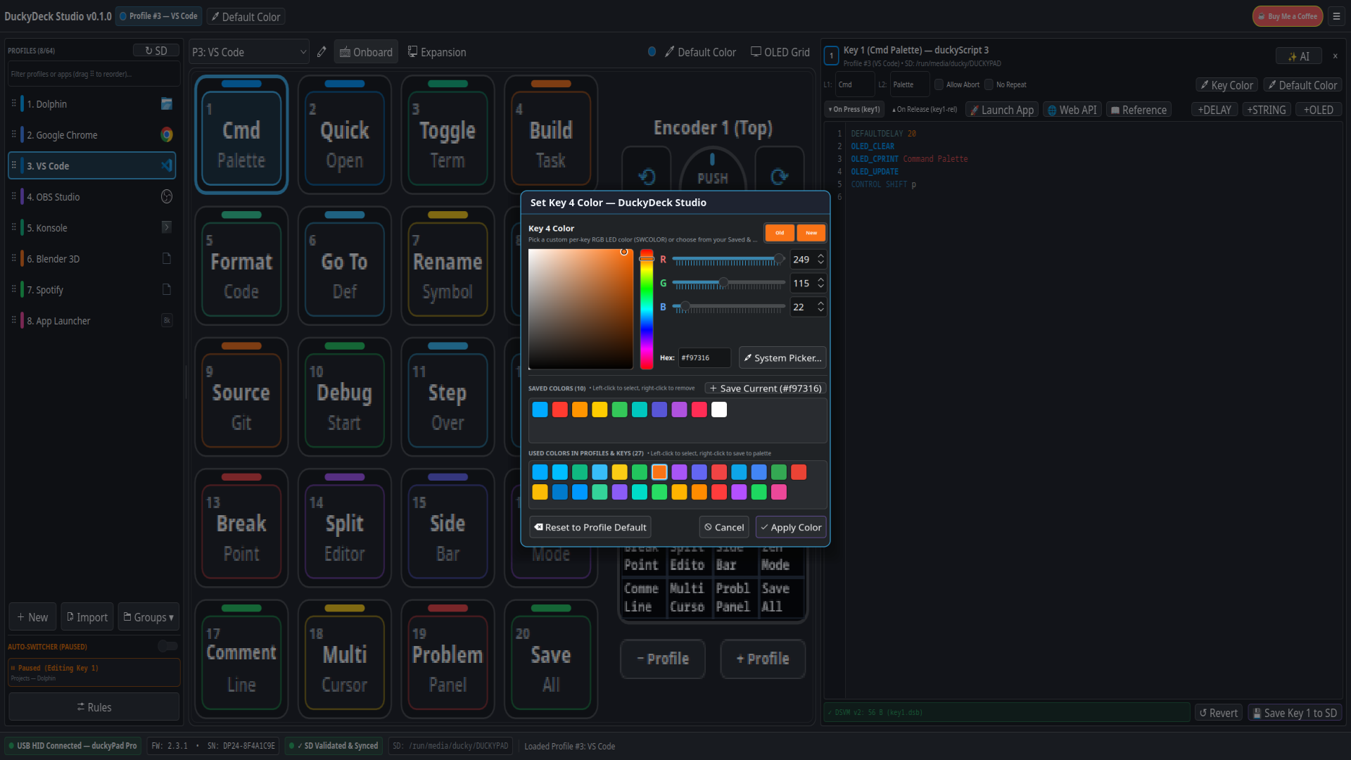 Color Picker with Saved and Used Palettes